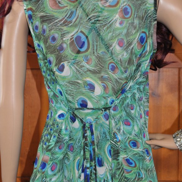 Women's fancy sleeveless Peacock Print Chiffon Fabric Bohemian Scarf Vest - Picture 5 of 5